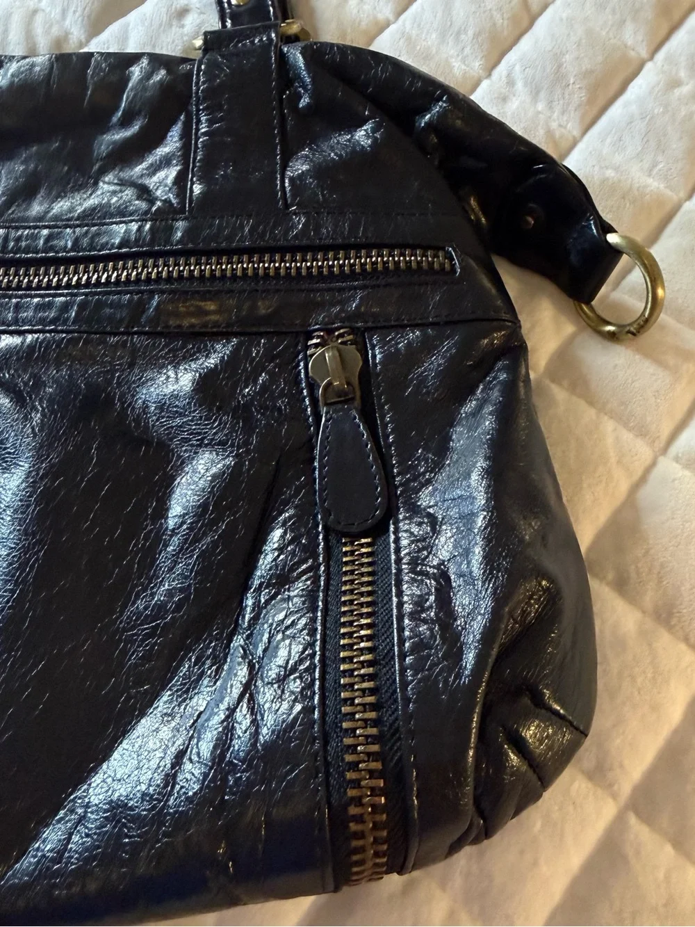 Latico Leathers Black Full Grain Leather East West Hobo Shoulder Bag Vintage